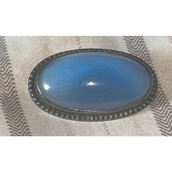 STERLING BLUE GLASS Pin Brooch-Vintage Antique Dark 925 Silver Victorian - Picture 1 of 4